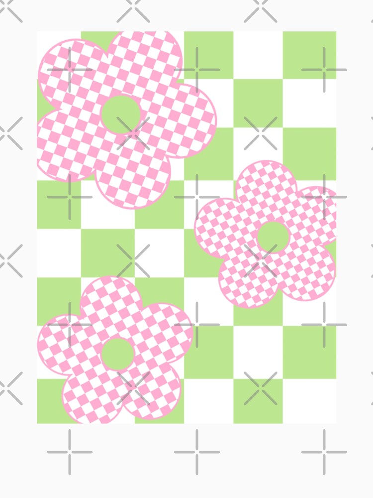 checker flowers - pink and green by Julia Santos