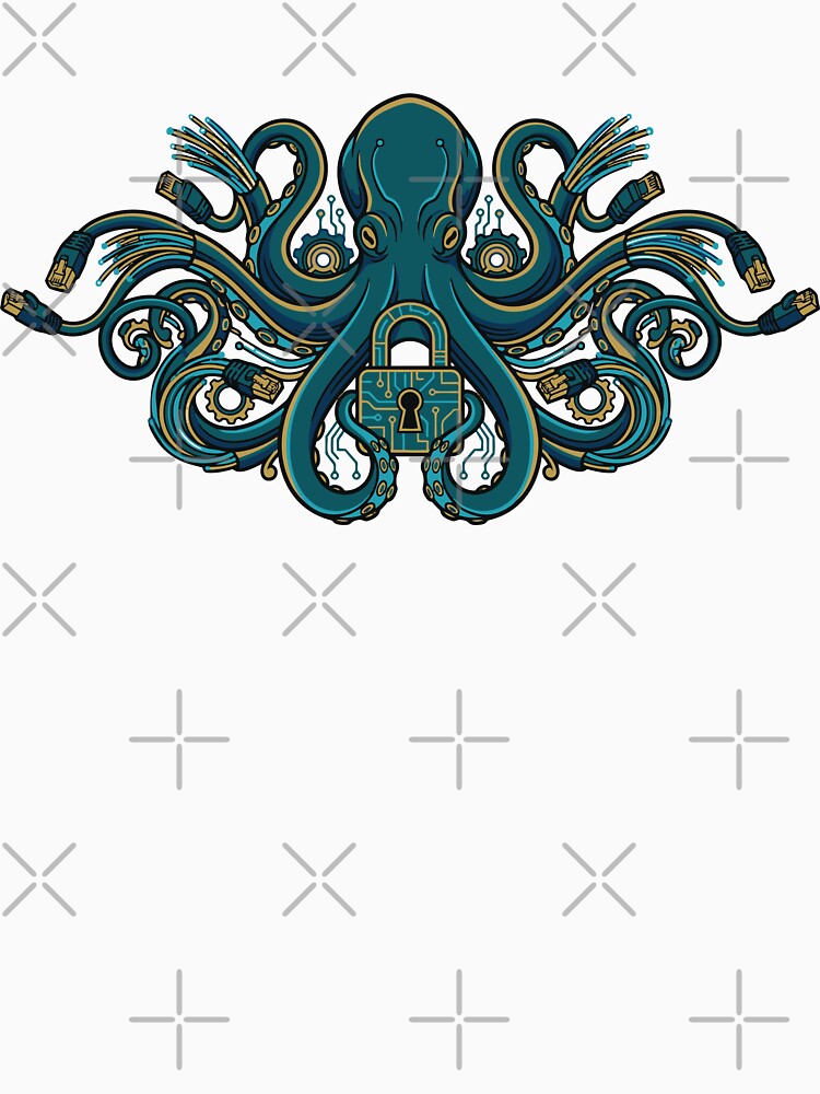 Cybersecurity Kraken Digital Guardian - Neo Traditional Tech Art by Mdozet