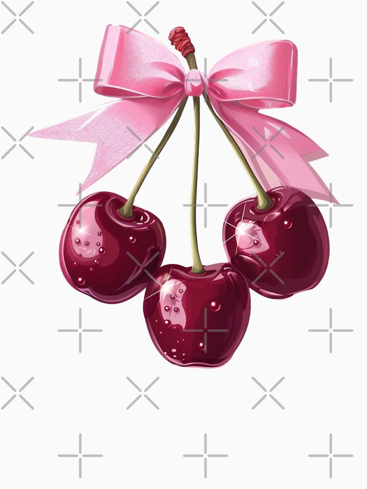 Coquette Aesthetic: Hanging Cherries From Pink Bow by Myra365Art