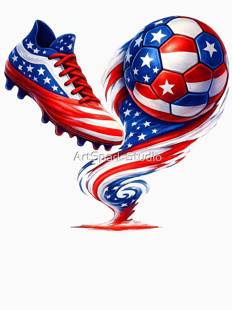 USA Soccer Design – American Flag Football Cleat and Ball Artwork by ArtSpark Studio