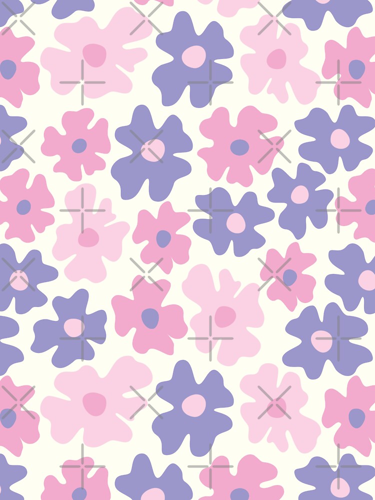 pink lilac 60s retro flower power, pastel pink, lilac, baby pink, 60s groovy pattern, hippie flowers by blomastudios