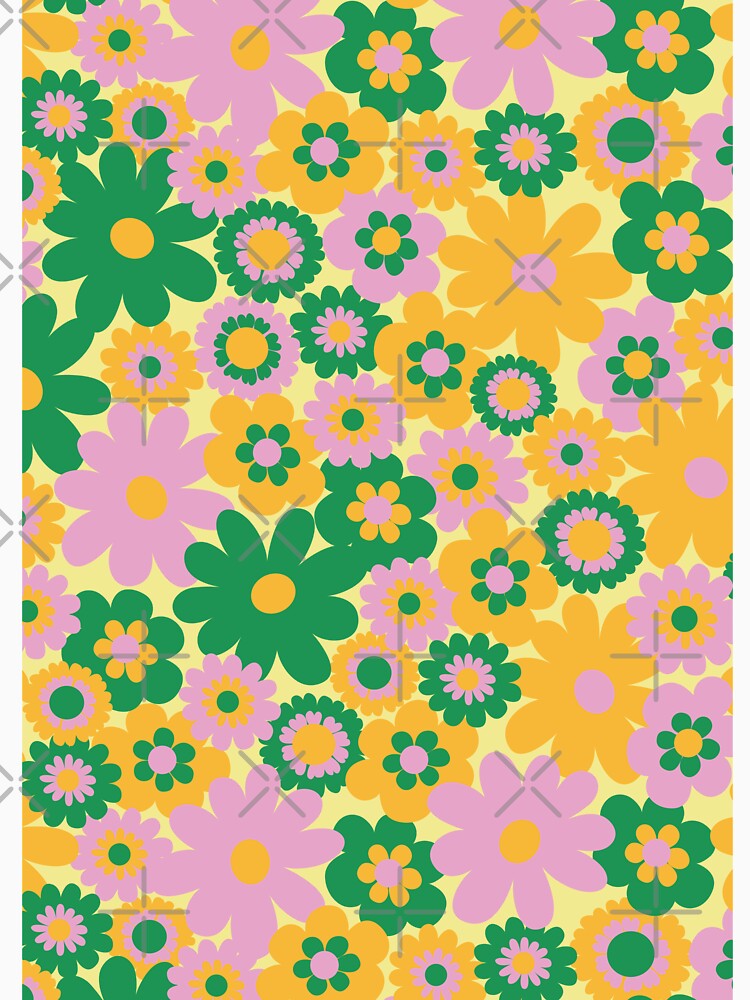 60s retro flower power, retro green, orange, pink, 60s groovy pattern, hippie flowers by blomastudios