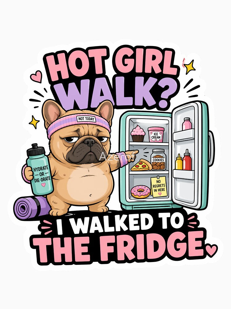 Hot Girl Walk I Walked To The Fridge French Bulldog Sticker by Azerof