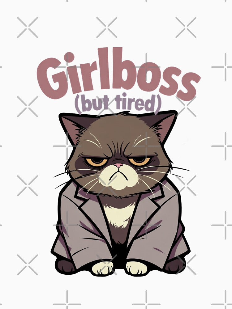Girlboss But Tired Funny Cat Feminist International Women's Day Gift by GrumpySableye
