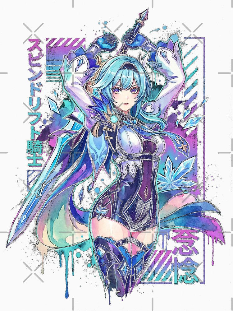Genshin Impact Eula Vaporwave Aesthetic Neon Synthwave Design by Senpaiwaves