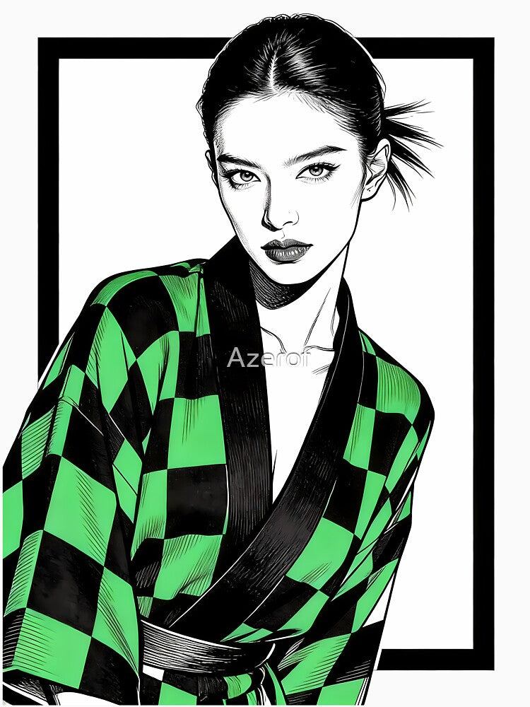 Checkered Haori Aesthetic Girl by Azerof