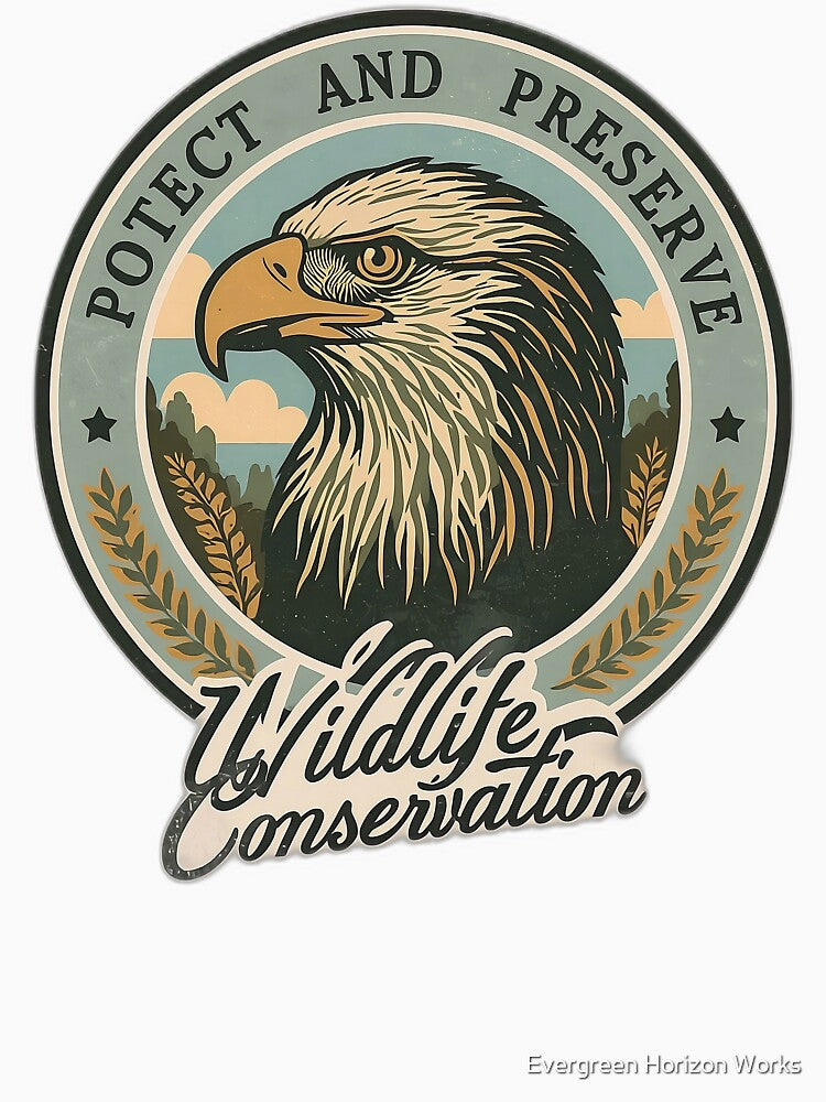 Protect and Preserve Wildlife Eagle Conservation Vintage Art by Evergreen Horizon Works