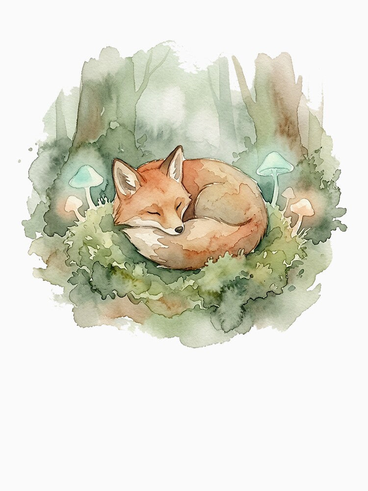 Sleepy Fox Napping in a Mossy Enchanted Forest by GrabaHuk