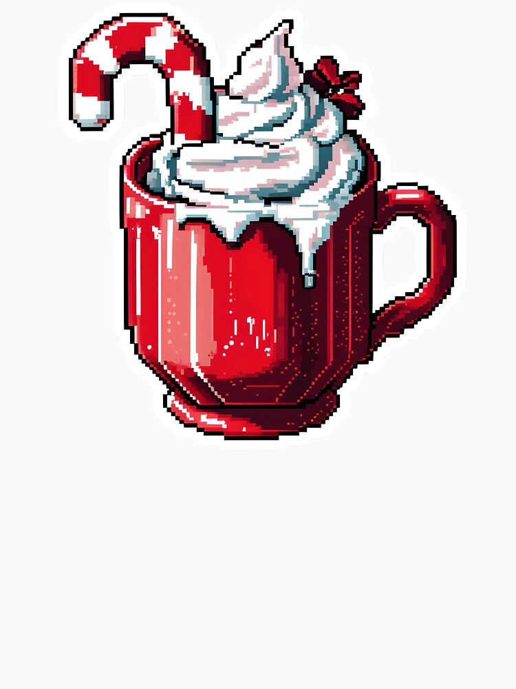 Cute Pixel Red Holiday Mug with Whipped Cream and Candy Cane by BankMano