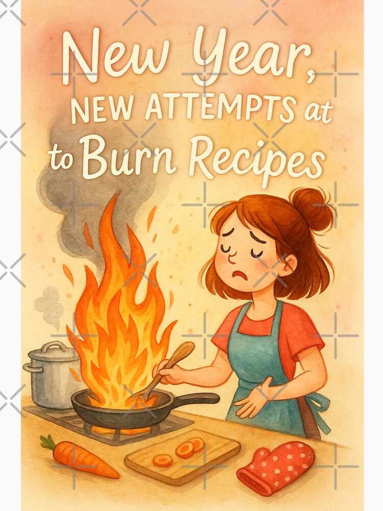 Humorous New Year Greeting with Cooking Mishap and Big Flames by Places On Earth