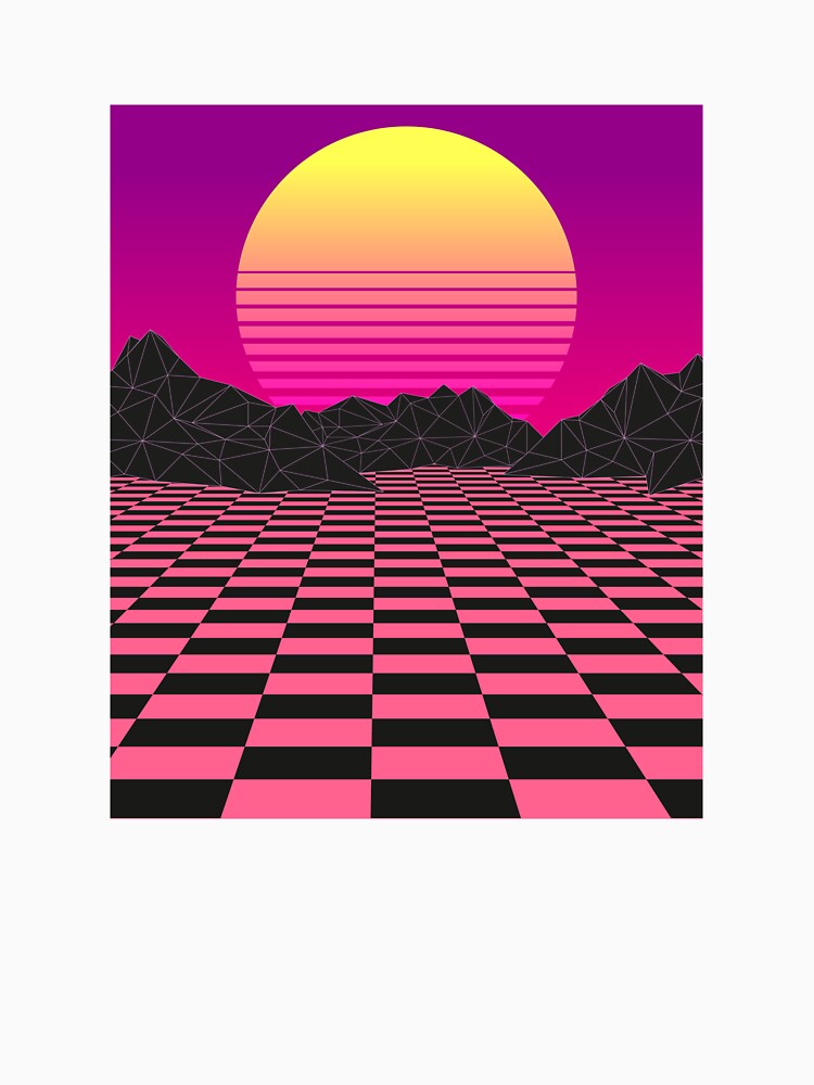 Sunset Mountains on Retro Pink Checkerboard by Jay Bayne