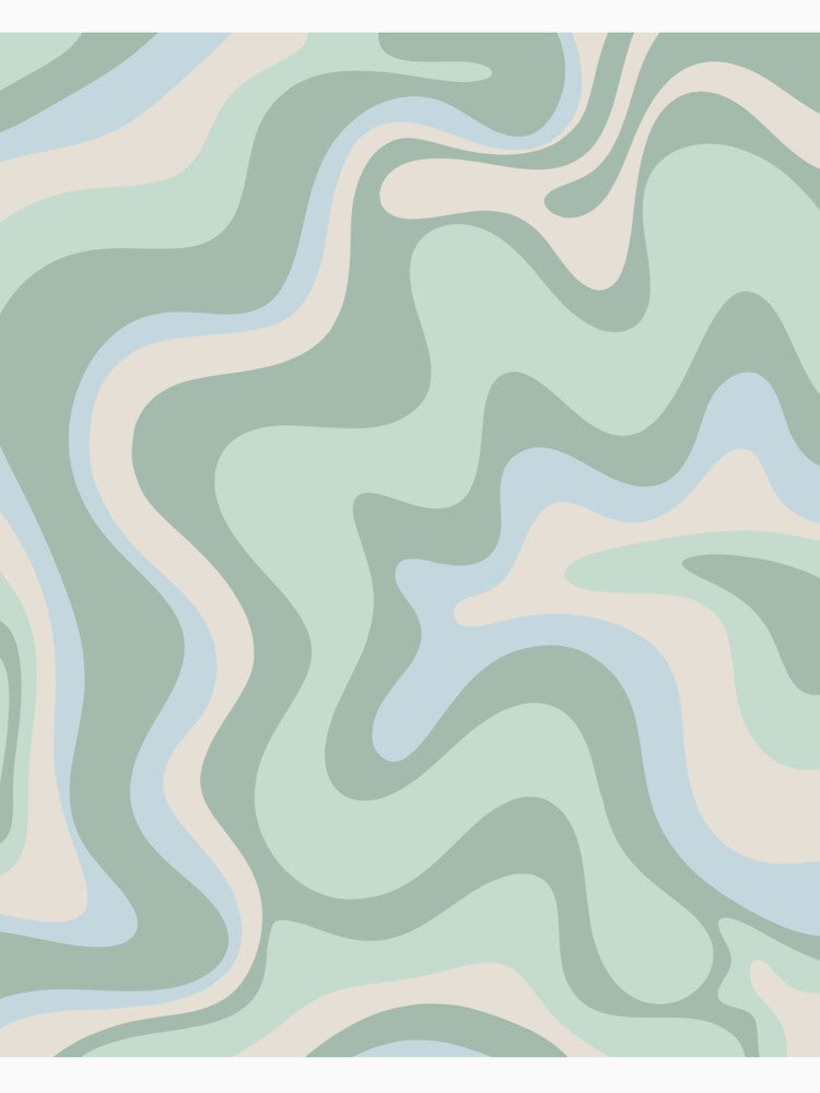 Retro Liquid Swirl Abstract Pattern Celadon Mint Green Baby Blue Beige by kierkegaard