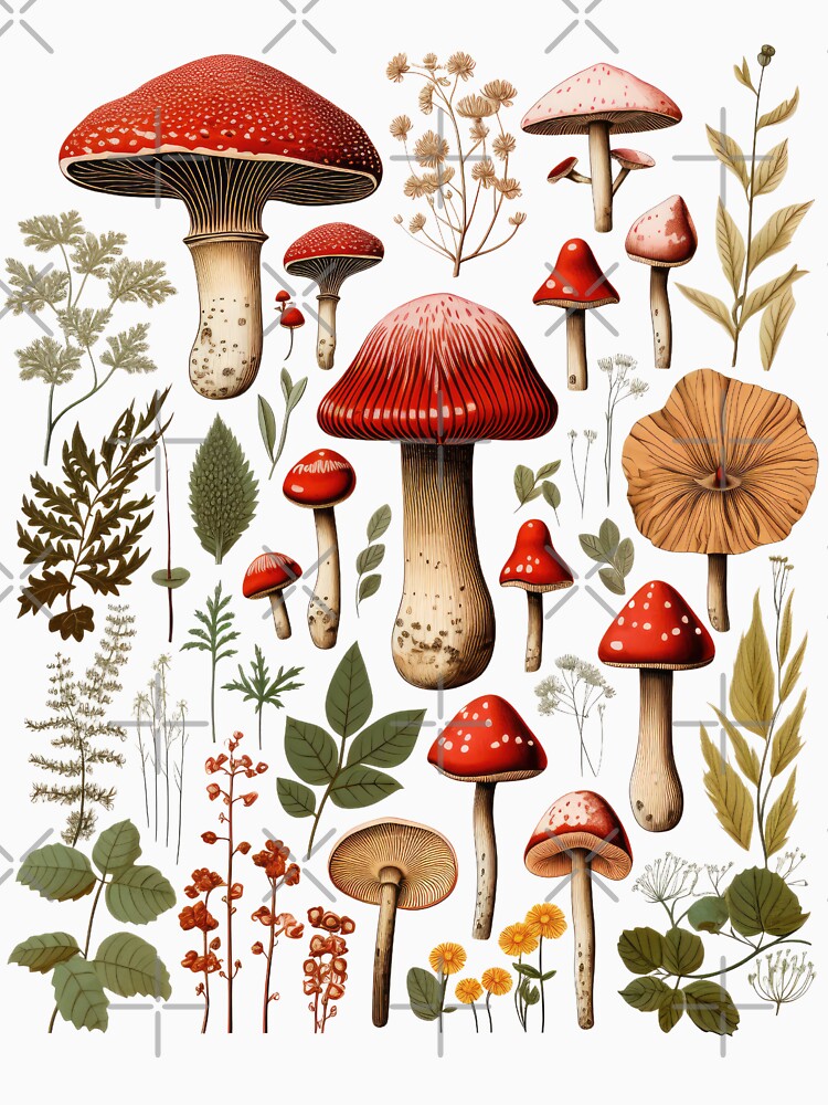 Retro Mushroom Forest Cottagecore by Myra365Art