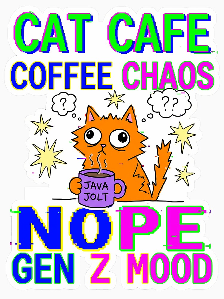8Bit Coffee Cat Chaos Gen Z Aesthetic Meme by ART ATTACK ZONE