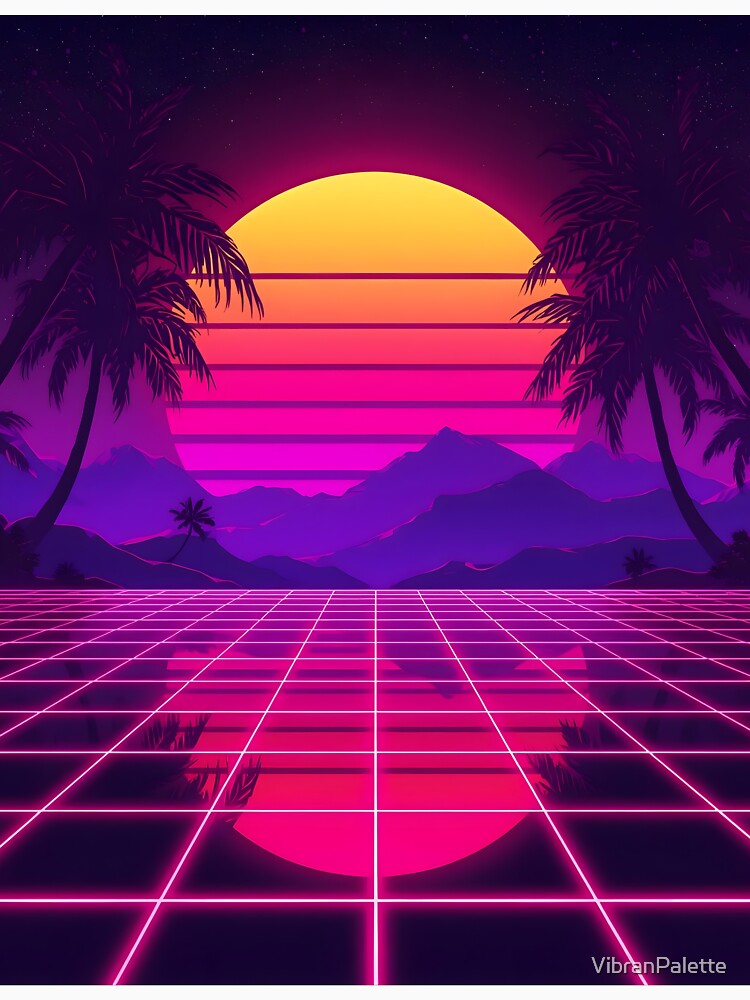 Neon Sunset Grid - Synthwave 80s Retrowave Aesthetic by VibranPalette