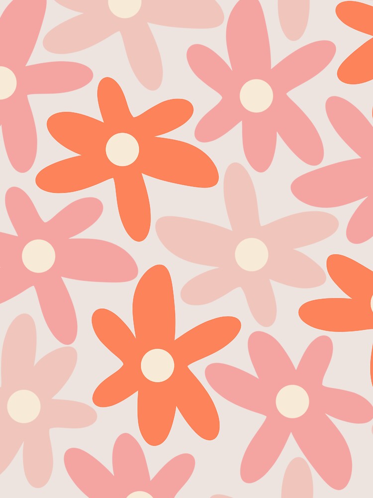 Daisy Time Cute Retro Floral Pattern in Orange and Light Blush Pink by kierkegaard