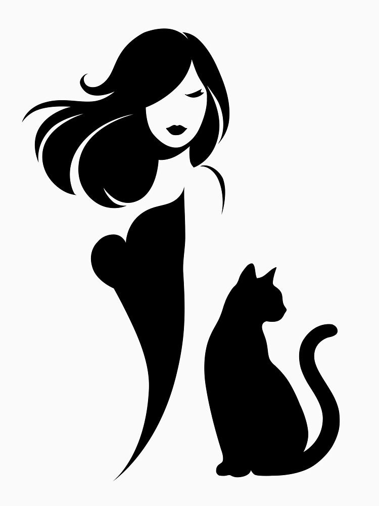 Minimalist Girl and Cat Silhouette Print by lloreleya