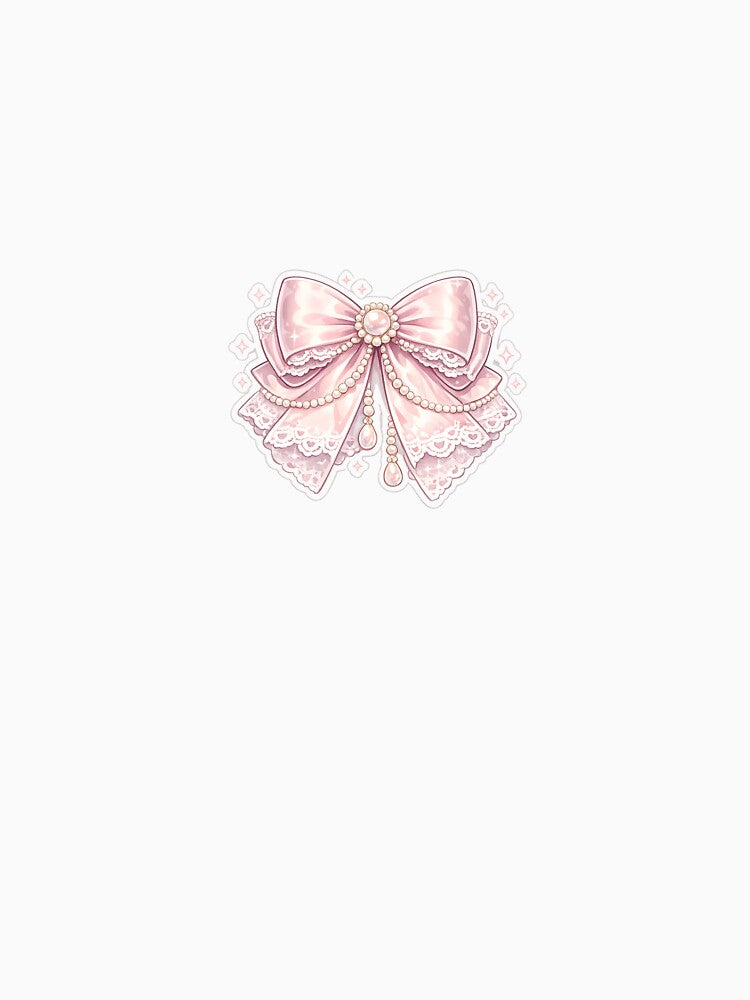 Elegant Pink Lace Pearl Bow Sticker by Chinnibujji