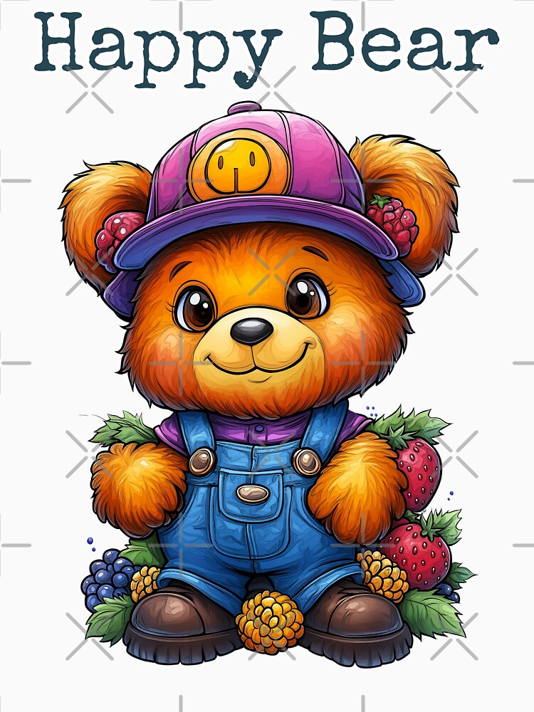 Happy Bear, Berry Bear Art, Cute Bear Design, Cartoon Bear Illustration, Whimsical Bear by BukkyStory
