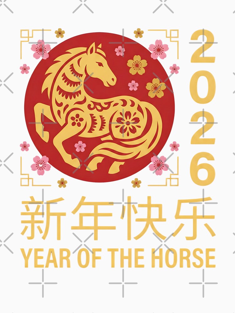 2026 Year of the Horse, Chinese New Year Zodiac Celebration Gift, Red Gold Lunar Festival Asian Graphic Tee by saloui