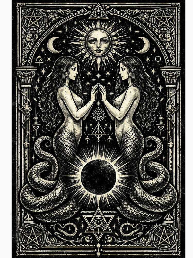 Serpent Twin Priestess – Dark Occult Eclipse Shirt by wanado