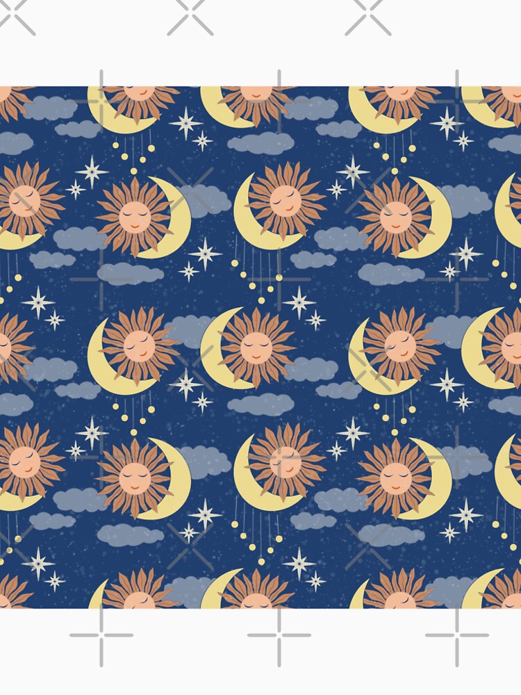 Medium scale of Navy Blue Celestial Sun Moon Whimsical Night Sky Pattern by DColourMuse