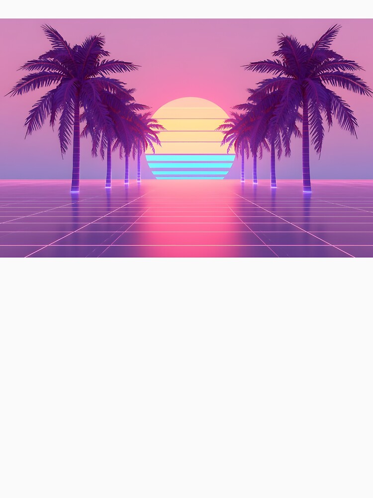 Retro 80s Vaporwave Sunset – Neon Palm Trees & Pastel Grid Aesthetic by NatureNookTees