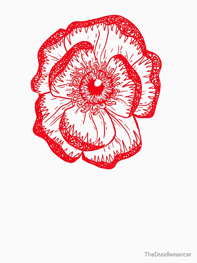 Toothy magnolia: surreal flower red on white by TheDoodlemancer