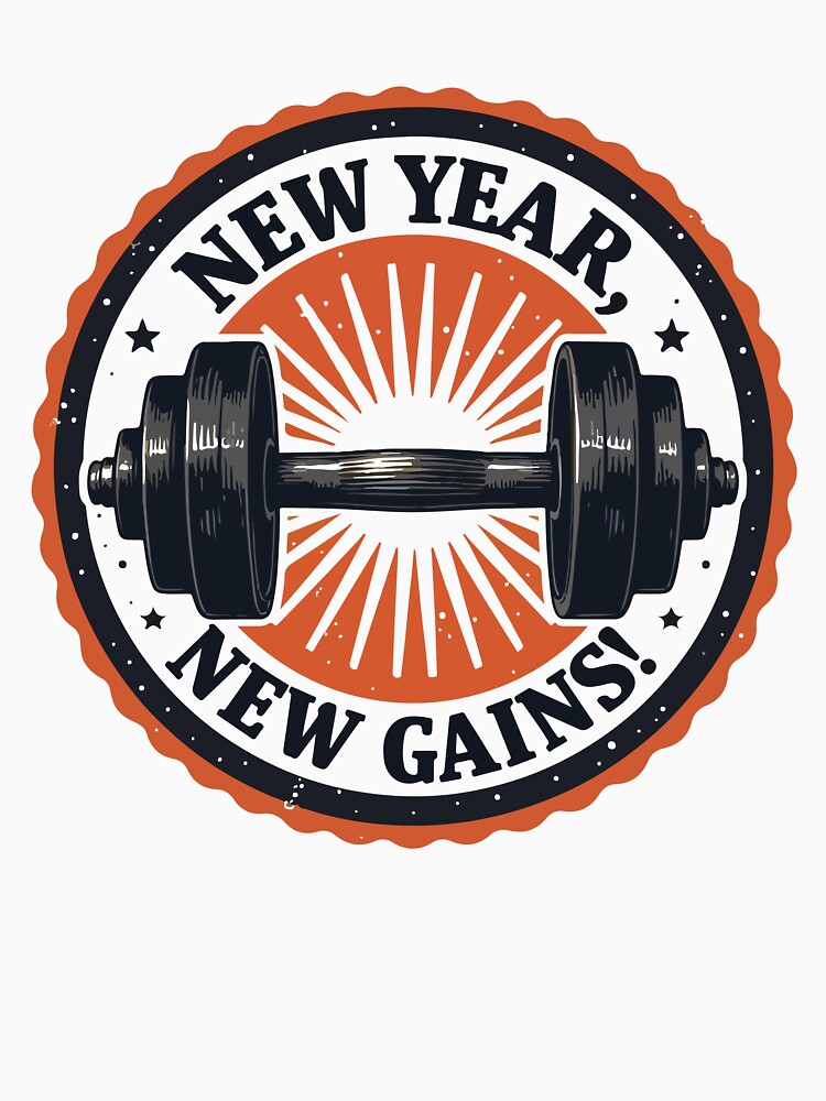 New Year New Gains - Funny Gym Motivation & Fitness Goals 2026 Dumbbell Emblem by Design-Pro-21