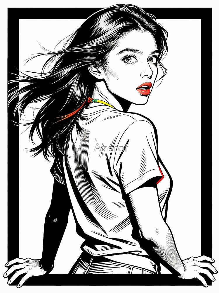 Inverted Glance Unframed - B&W Girl Portrait by Azerof