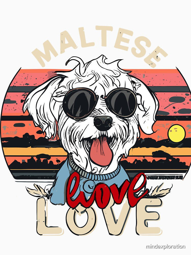 Maltese Love | Stylish Maltese Sunset Vibes | Cool Dog in Sunglasses Love Design by mindexploration