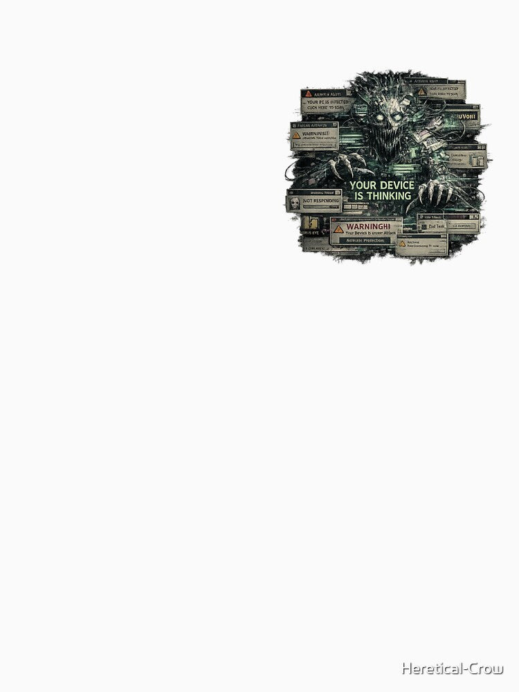 Corrupted Malware Monster Internet Horror Design - YOUR DEVICE IS THINKING by Heretical-Crow