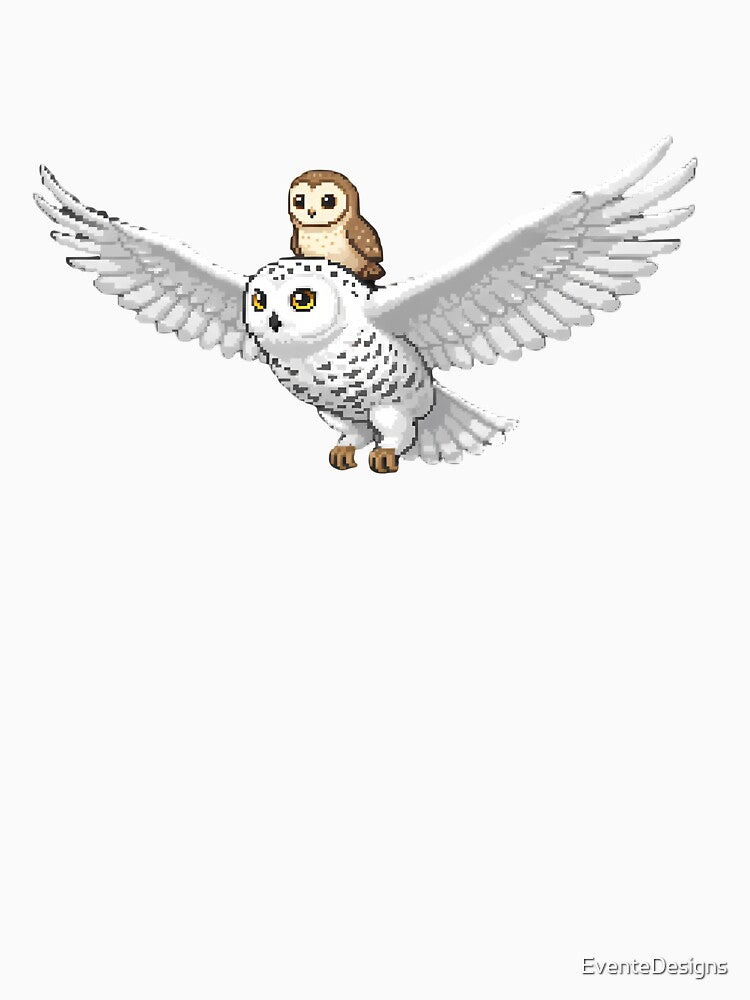Snowy Owl Flight — Whimsical Pixel Art by EventeDesigns