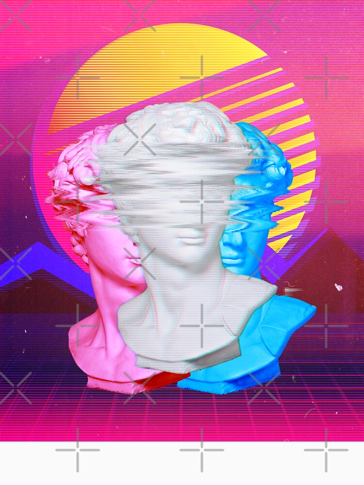 80s & 90s Grid Sunset with Retrowave Synthwave Glitch Statue design by D-C-Designs