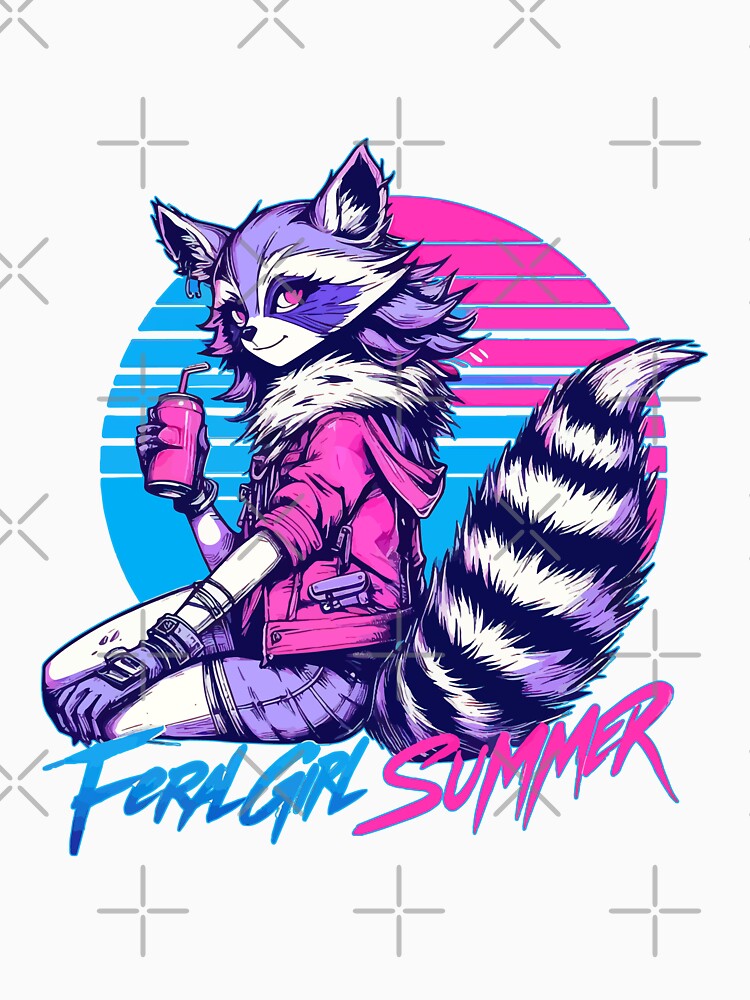 Feral Girl Summer Raccoon Vaporwave by TomFrontierArt
