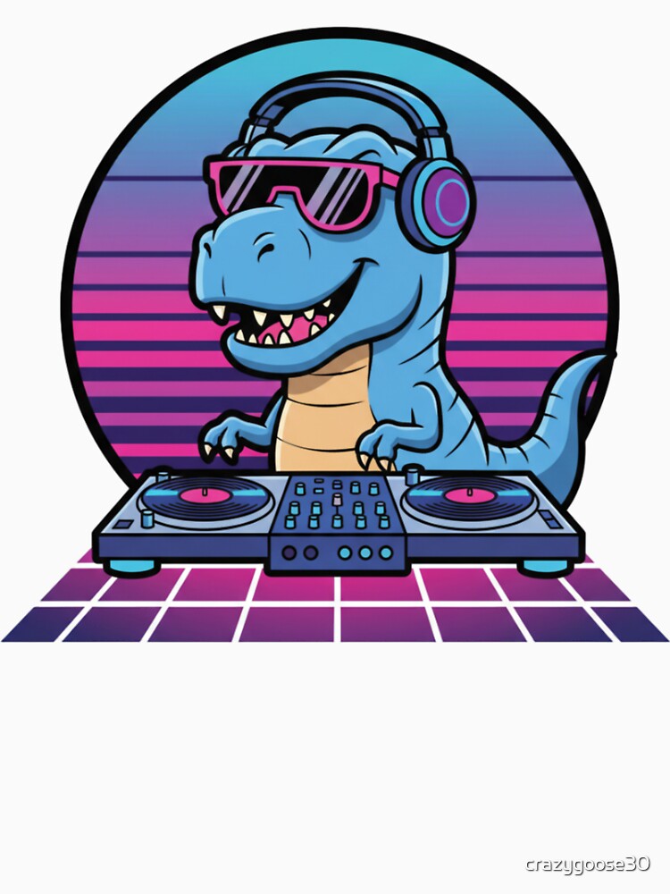 Cool Retro DJ Blue T Rex Synthwave Sunset by crazygoose30