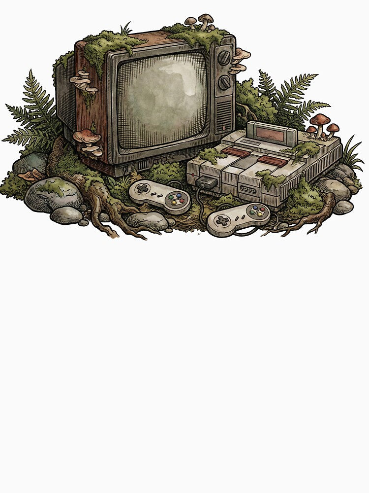 Vintage Overgrown Retro Gaming Setup - Nature Wins by The Mossy Library