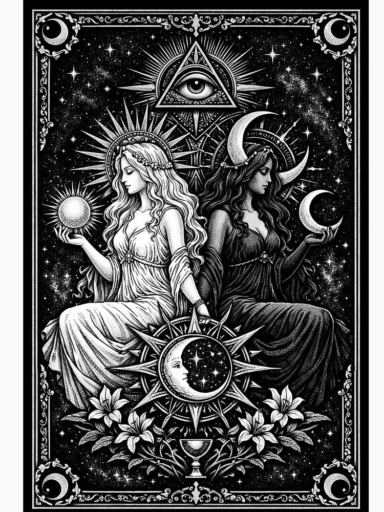 Divine Sun & Moon Twin Goddesses – Gothic Tarot Celestial Shirt by wanado
