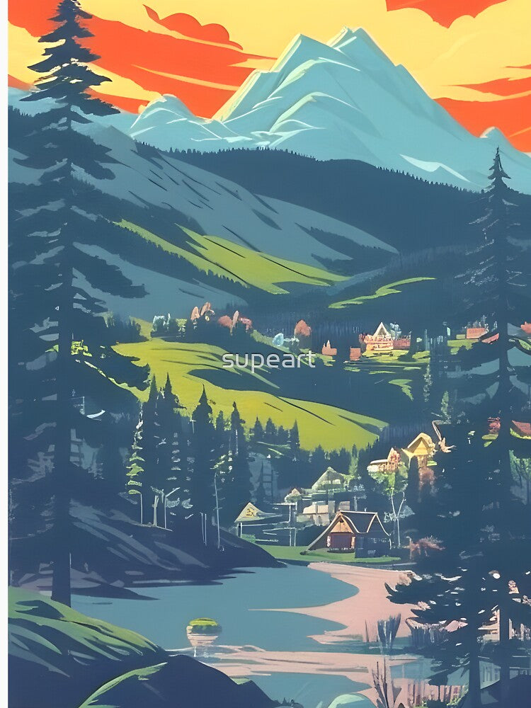 Enhance Your Space with Our Beautiful Collection of Minimalist Matte Painting of Bavarian Alps Prints by supeart
