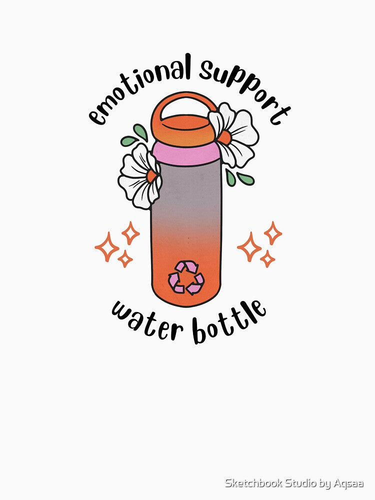 Emotional Support Water Bottle Cute Pink Orange by Sketchbook Studio by Aqsaa