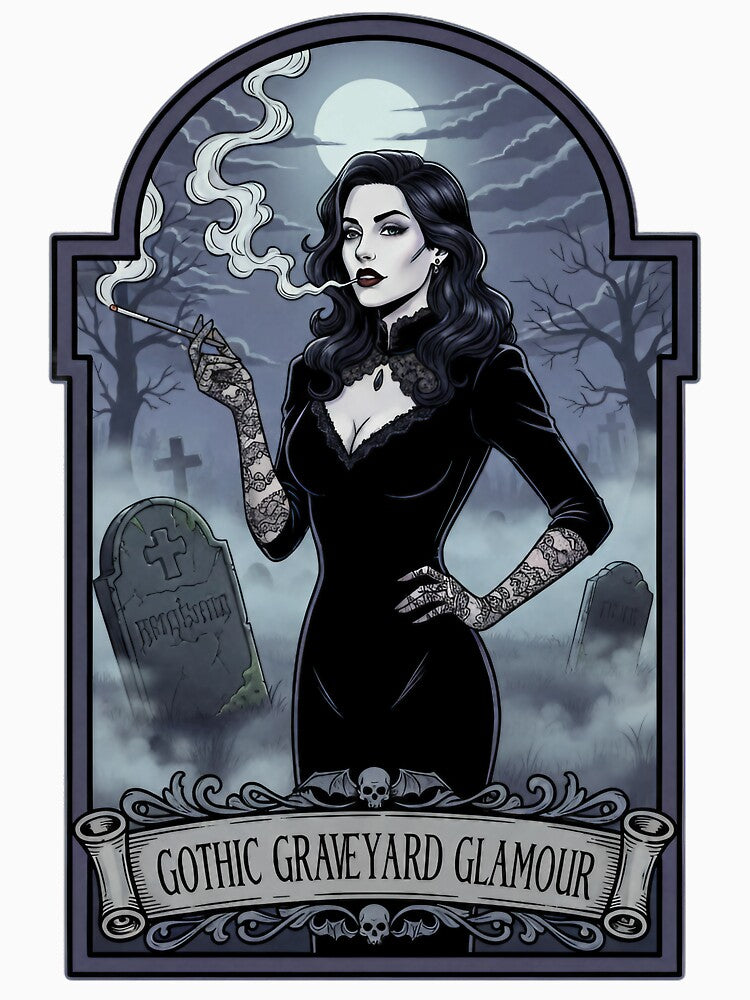 Gothic Graveyard Glamour – Elegant Dark Lady in Haunted Cemetery. by Spark2Seduction