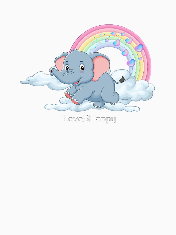 Playful Elephant - Cute Blue Elephant Floating on Clouds with Rainbow by Love3Happy