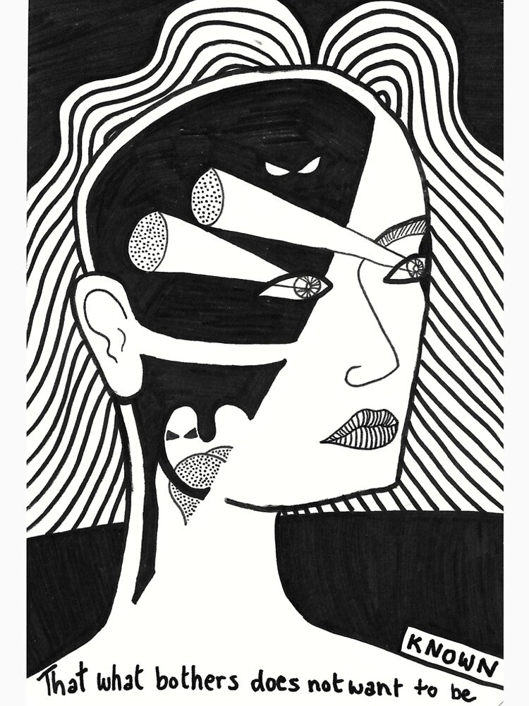 Introspection Clean Black White Marker Drawing by BOKEbyTC