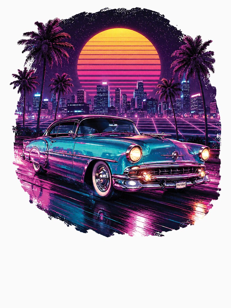 Retro Neon Vintage Cruiser Car Synthwave Sunset | 80s Retro Classic Car T-Shirt Design by Graphic Therapist