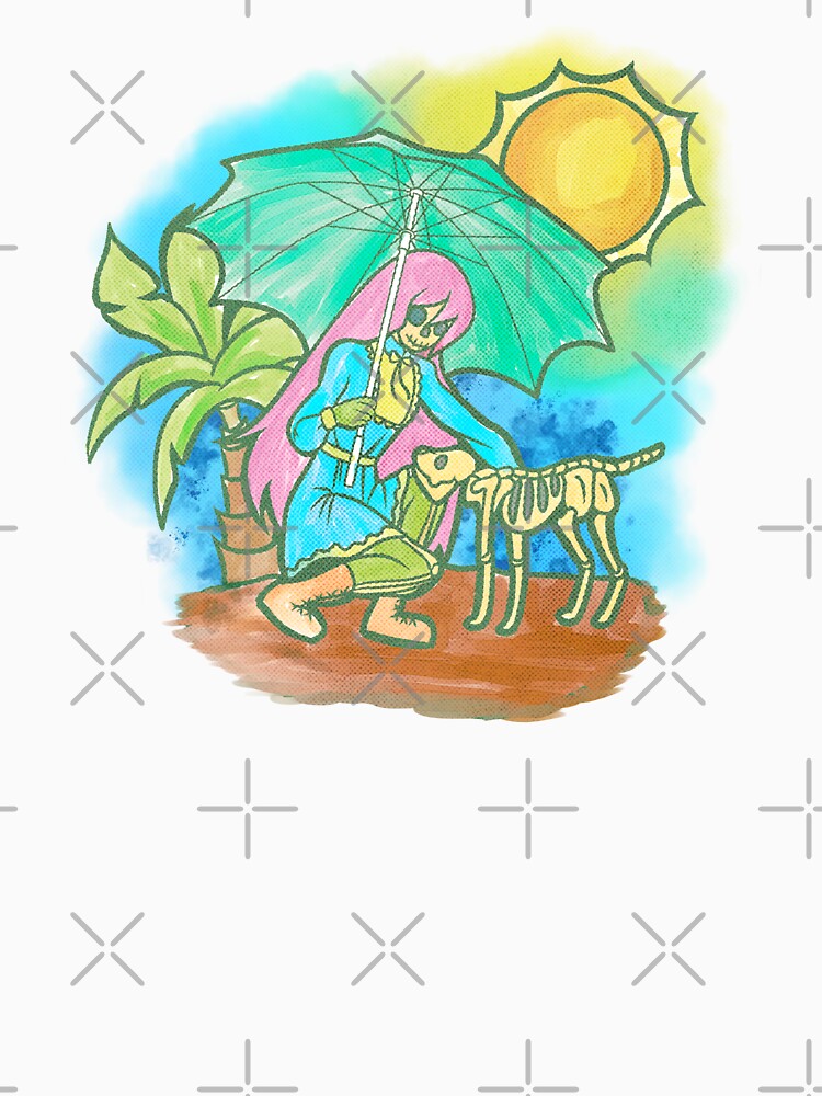 Pastel, Kawaii, Goth Girl with Skeleton Goth Dog and Parasol by madtoyman