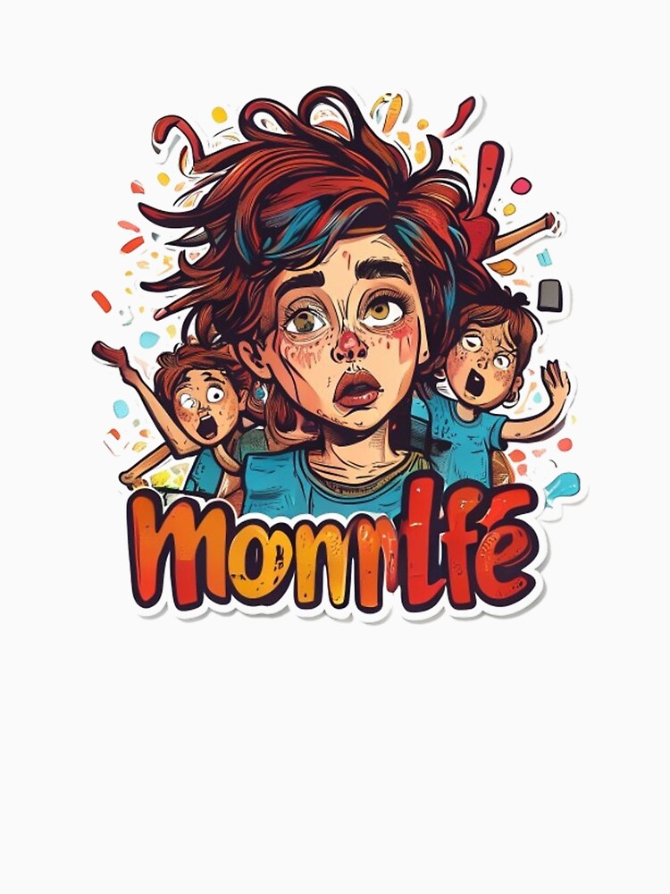 Overstimulated Mom Sticker - Funny Chaos Mom Life Cartoon Die-Cut Decal by AVACL0