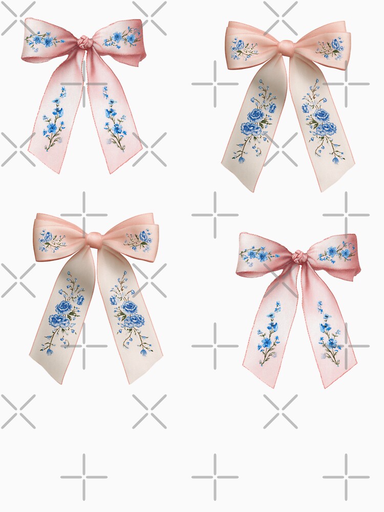 Mini Pink bows with blue flowers sticker pack by MendaciousMina
