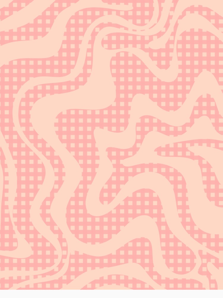 Retro Liquid Swirl Abstract Gingham Check Pattern in Soft Pastel Blush Pink by kierkegaard