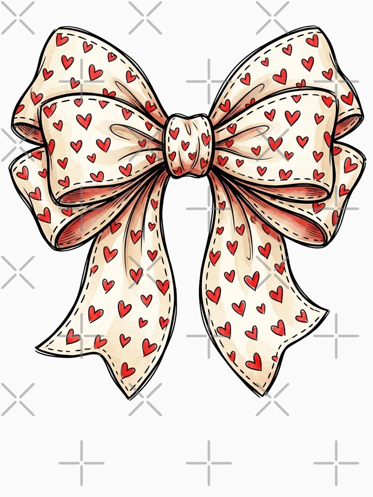 Cute Coquette Red Heart Bow Aesthetic Preppy Romantic Soft Girl Vintage Ribbon Illustration by raedattia