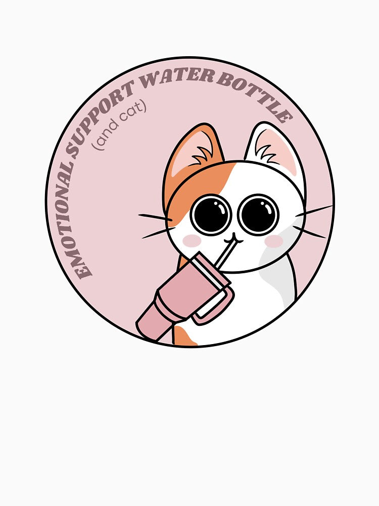 Emotional Support Water Bottle (and Cat) Sticker by Tiny Tails Studio